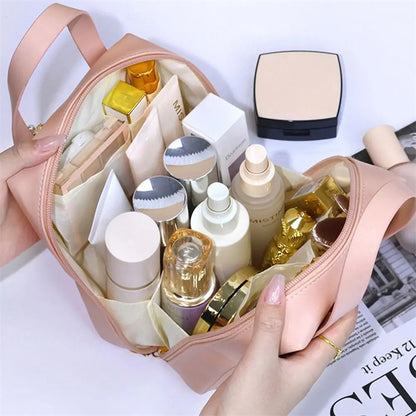 shell shape pu leather cosmetic bag waterproof letter makeup pouch bag multifunction carry on makeup tote travel wash bags