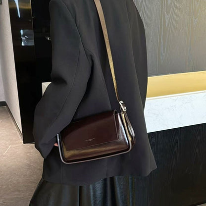 fashion winter all matching oil wax leather shoulder underarm bag