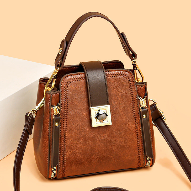 womens retro easy matching soft leather textured handbag shoulder crossbody