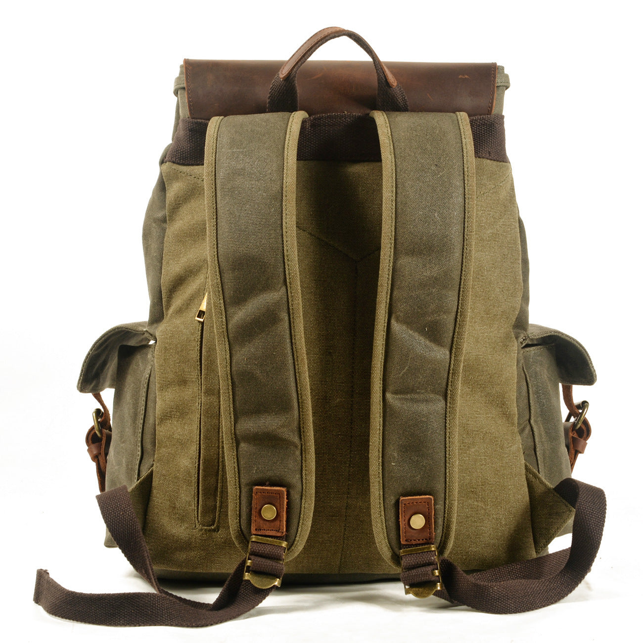 mens canvas casual backpack trendy computer oil wax matching hide bag fashion brand