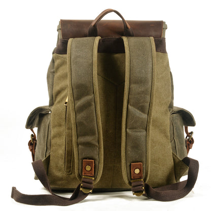 mens canvas casual backpack trendy computer oil wax matching hide bag fashion brand