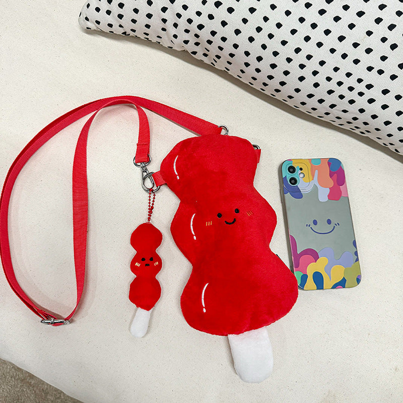 creative sugar coated haws on a stick plush crossbody bag