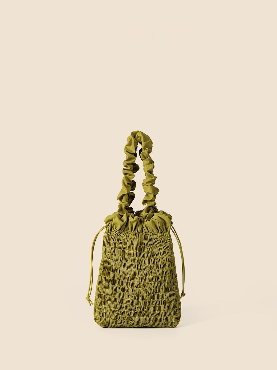 pleated nylon cross body bucket bag simple drawstring