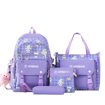 Backpack Primary School Girls Schoolbag Women's Four-piece Set