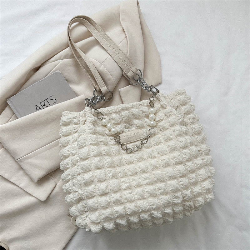 simple pleated shoulder bag female underarm bag commuter tote