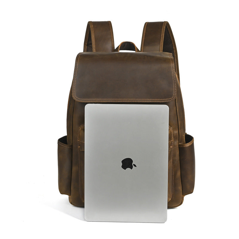 Flip-Top Design Multi-Pocket High-Capacity Commuter Leather Backpack