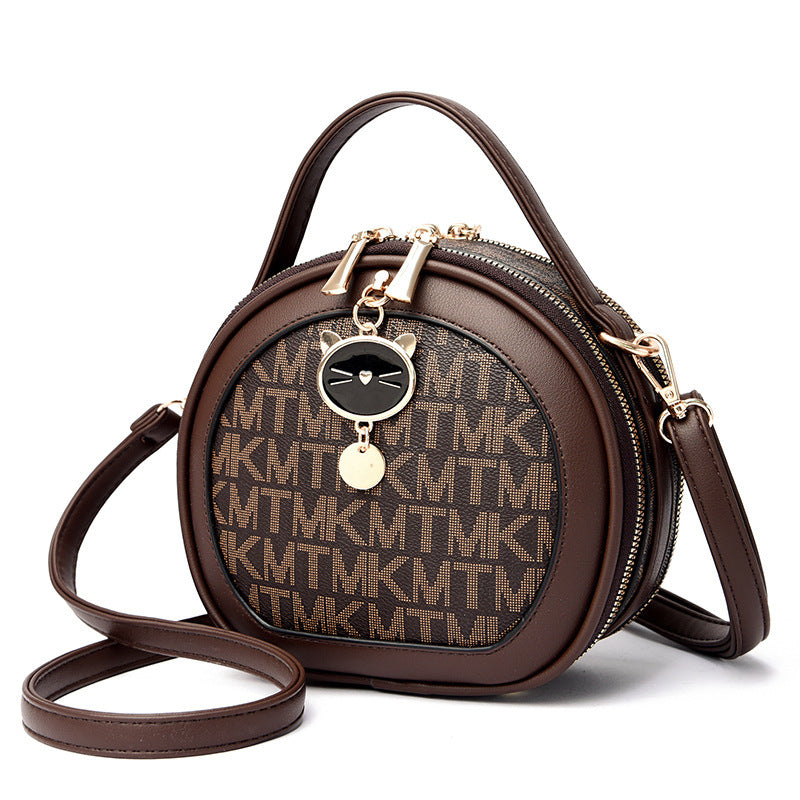 crossbody portable printed small round bag soft leather