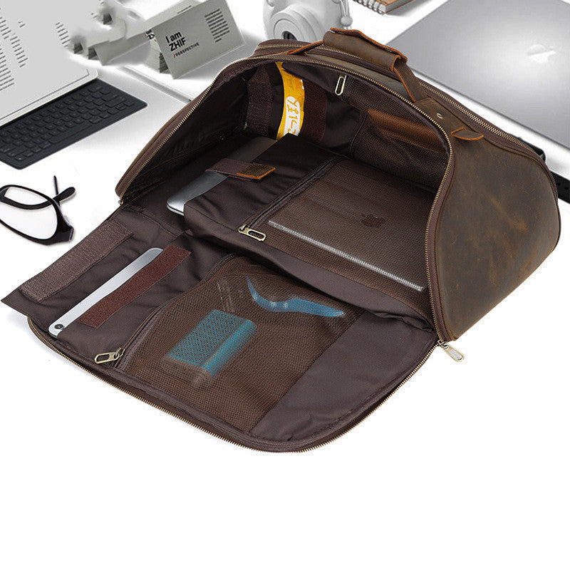 mens fashion top layer leather backpackage