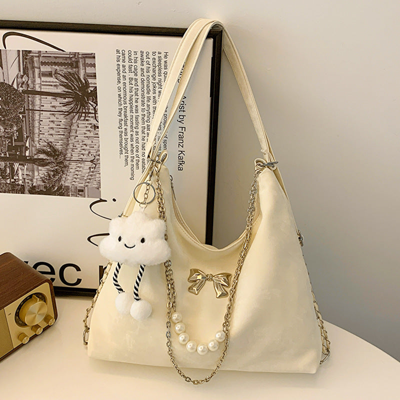 niche commuter pearl chain one shoulder bag womens all match shoulder tote bag