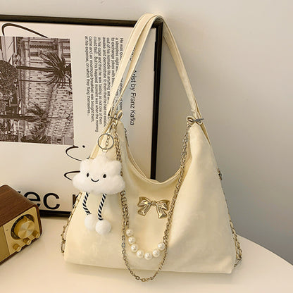 niche commuter pearl chain one shoulder bag womens all match shoulder tote bag