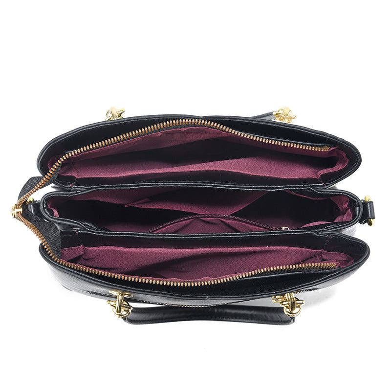 contrast color handbag large capacity soft leather