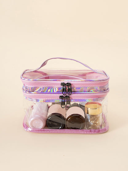 double layer transparent cosmetic bag large capacity dry wet separation