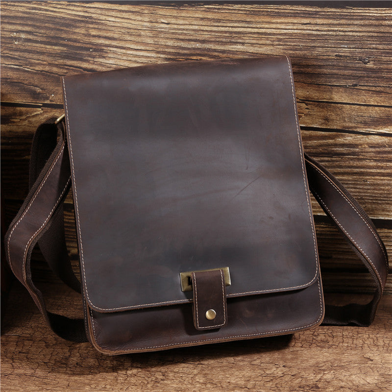 retro crazy horse leather mens shoulder messenger bag