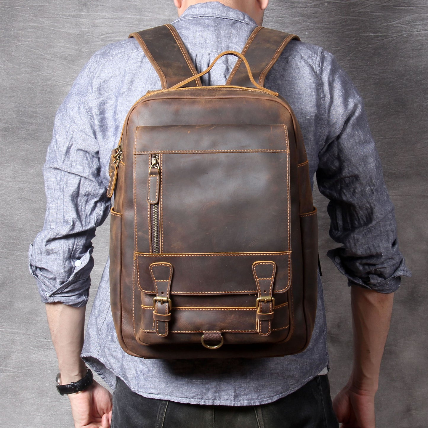 retro crazy horse capacity first layer leather backpackage