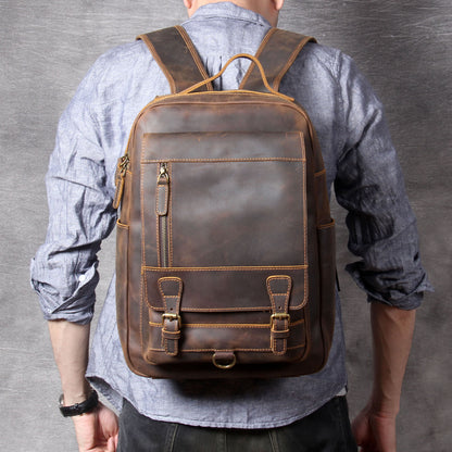 retro crazy horse capacity first layer leather backpackage