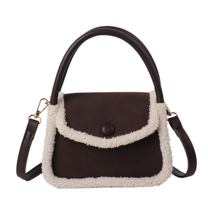 fashion lamb plush handbag one shoulder diagonal saddle bag