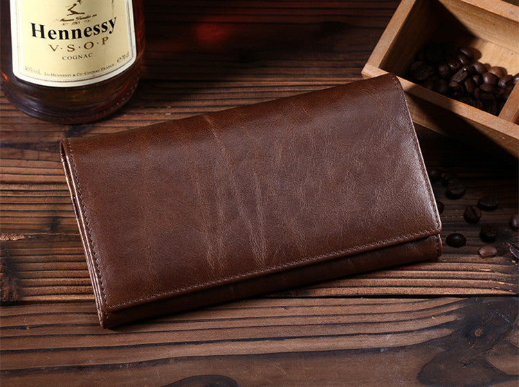 first layer leather wallet long vintage oil wax