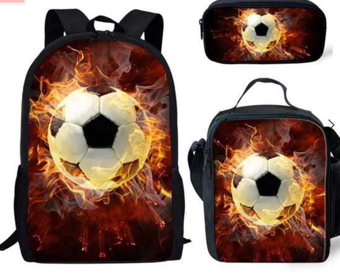 football print childrens three piece backpack satchel big pen bag student backpack