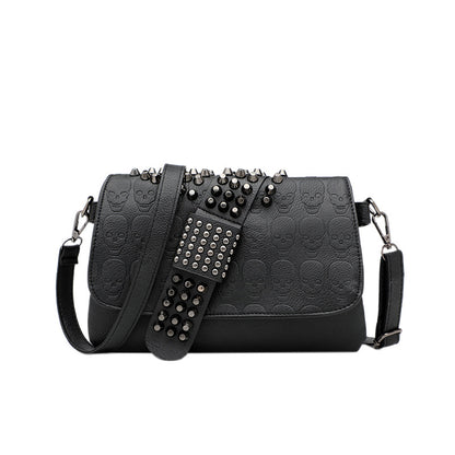 Womens Rivet Embossed Black Skull Shoulder Crossbody Bag