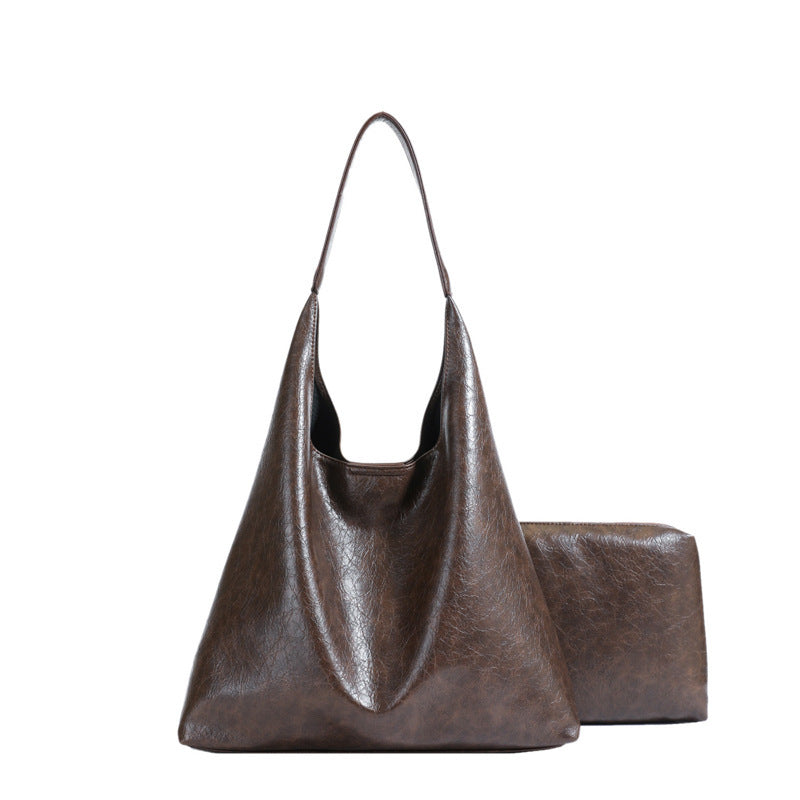 Textured Soft Leather Large Capacity Underarm Bag Commuting