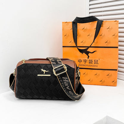 womens bag chessboard plaid one shoulder bag wide shoulder strap messenger bag retro style kangaroo handbag bags