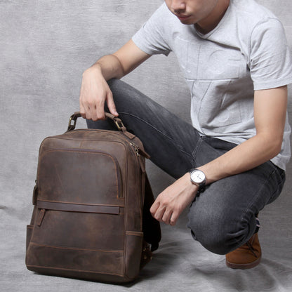 new retro crazy horse leather mens leather backpack