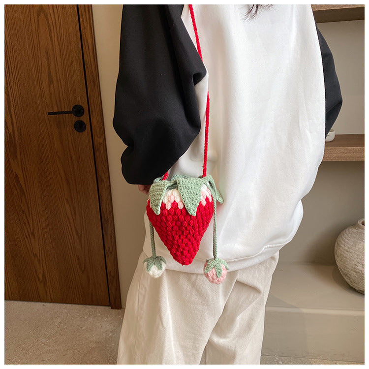 crocheted wool strawberry bag cute