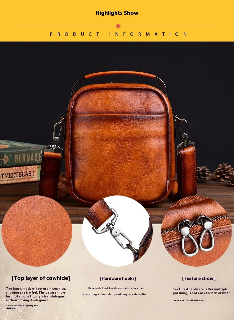 cowhide retro casual mens messenger bag