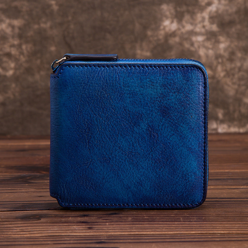 solid color short cowhide hand rub color wallet