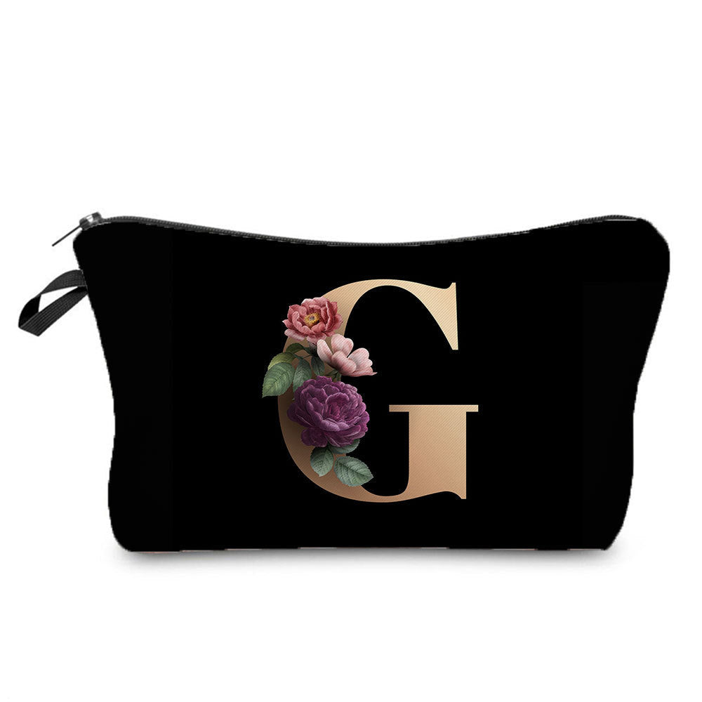 creative portable toiletry black background gold letter printing makeup storage bag