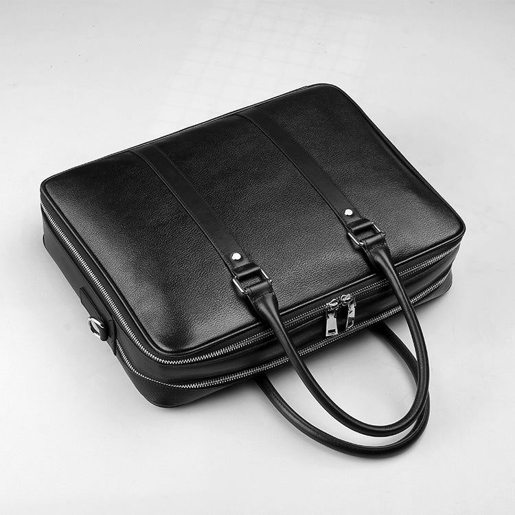 mens real leather handbag double zipper cattlehide leather fashion