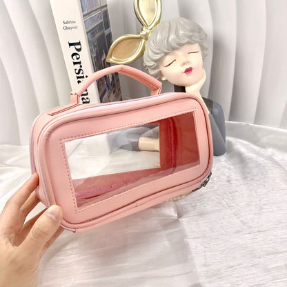 leather cosmetic bag transparent and portable