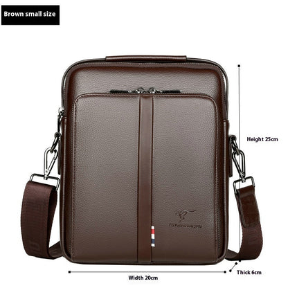 mens business casual crossbody vertical and portable design large capacity shoulder leather backpack