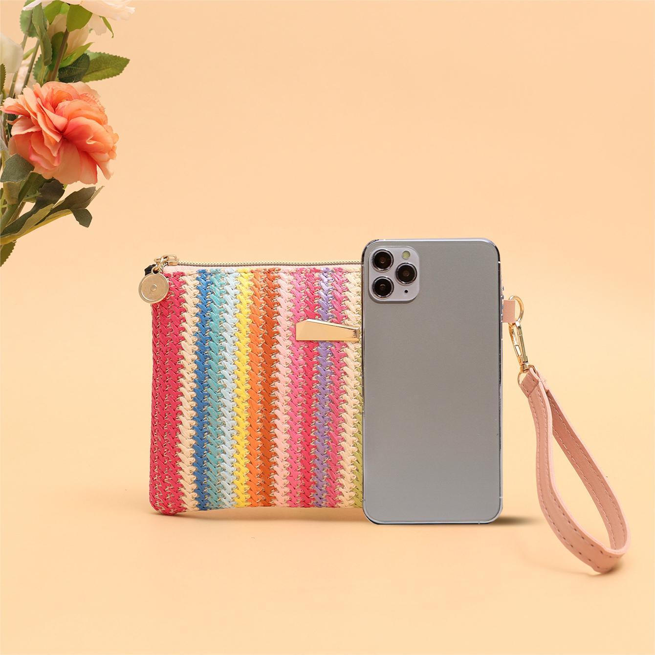 online influencer rainbow woven bag clutch coin purse