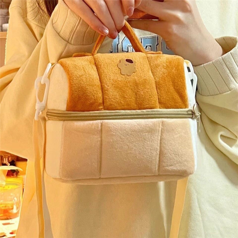 cute toast bread cosmetic bag large capacity ins style good looking portable storage bag portable cross body camera bag