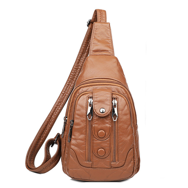 casual soft leather one shoulder bag washed leather