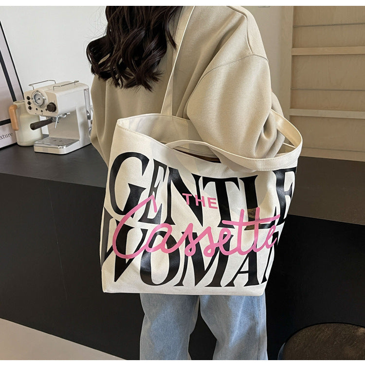 letter printed totes fashion large capacity canvas bags womens handbag cute sweet shoulder bag