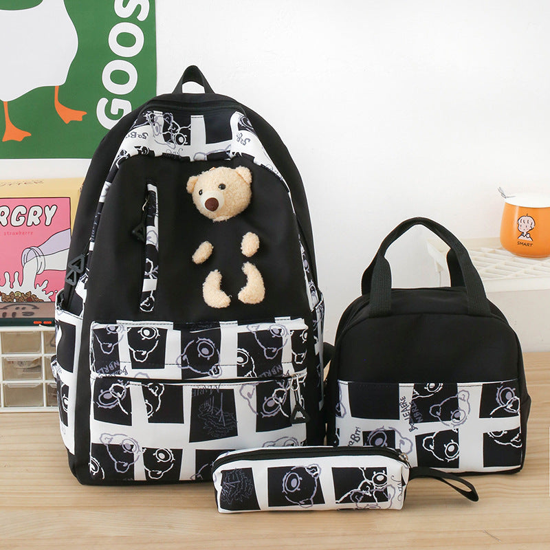 elementary and middle school student schoolbags womens cute bear lunch box three piece set