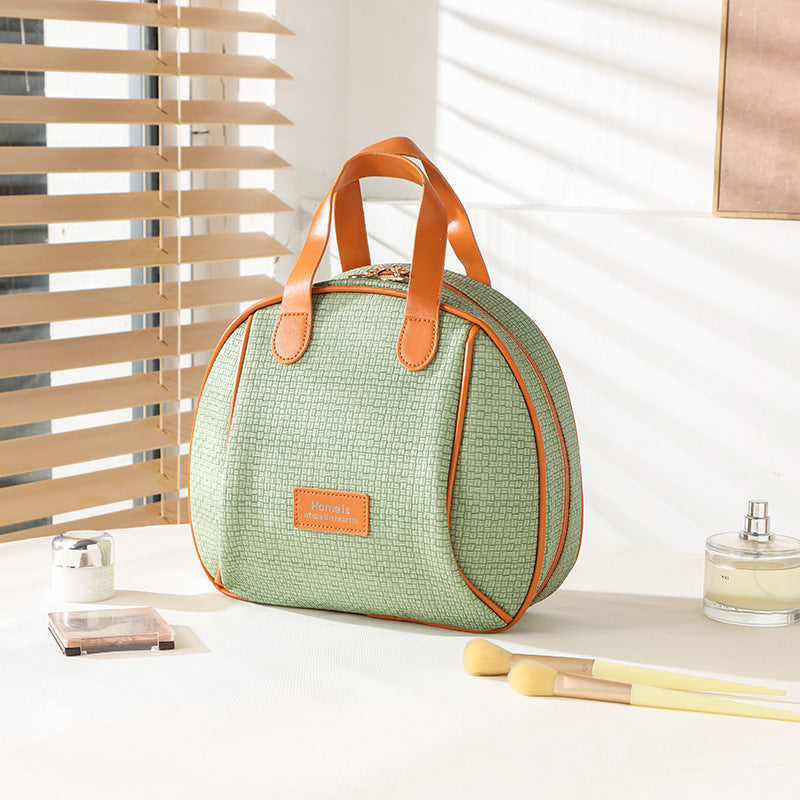 pu woven pattern cosmetic capacity portable storage bag double zipper