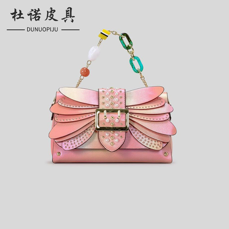 contrast color heavy industry manual rivet butterfly wings handbag