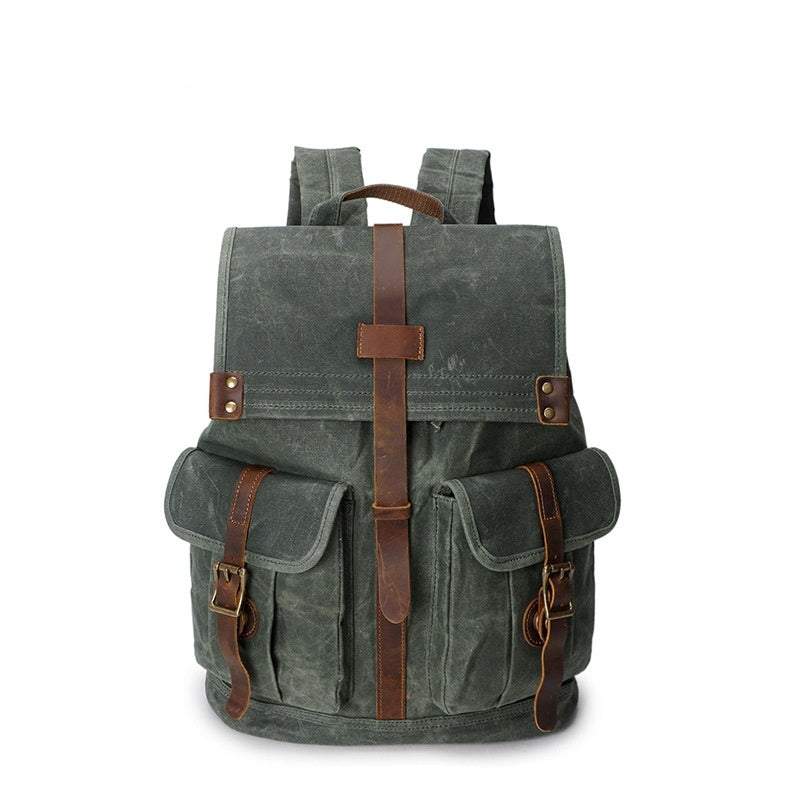 mens oil wax canvas vintage travel backpack