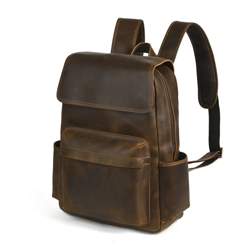 Flip-Top Design Multi-Pocket High-Capacity Commuter Leather Backpack