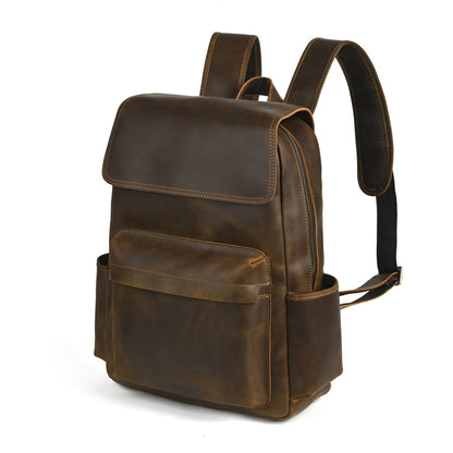 Flip-Top Design Multi-Pocket High-Capacity Commuter Leather Backpack