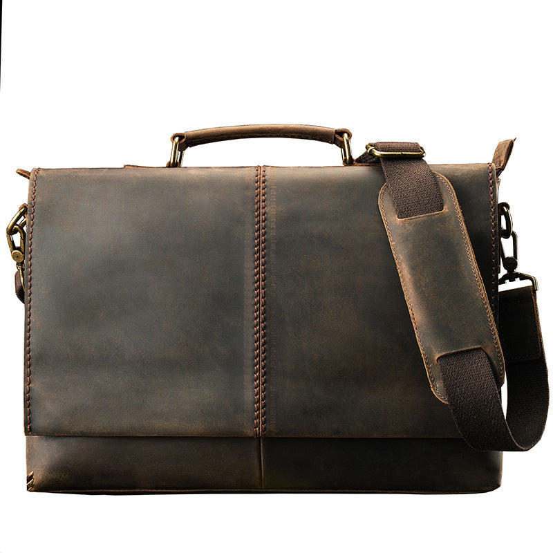 mens leather cross section square briefcase