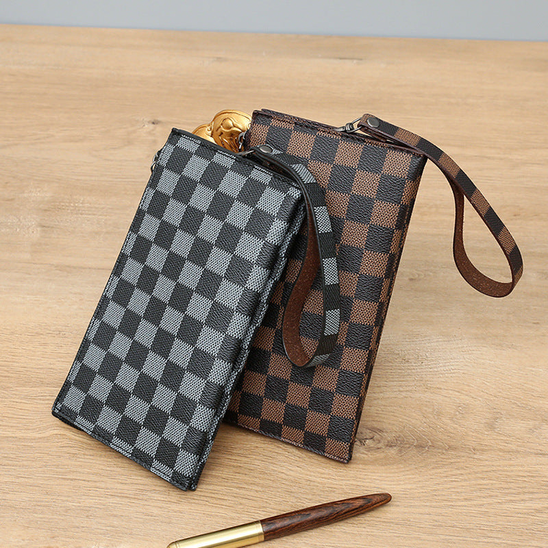 fashion personality plaid zipper mens wallet