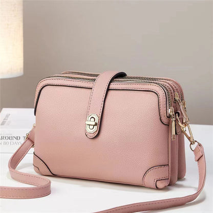 multi layer lychee pattern simple texture soft leather western style multi functional shoulder crossbody small square bag