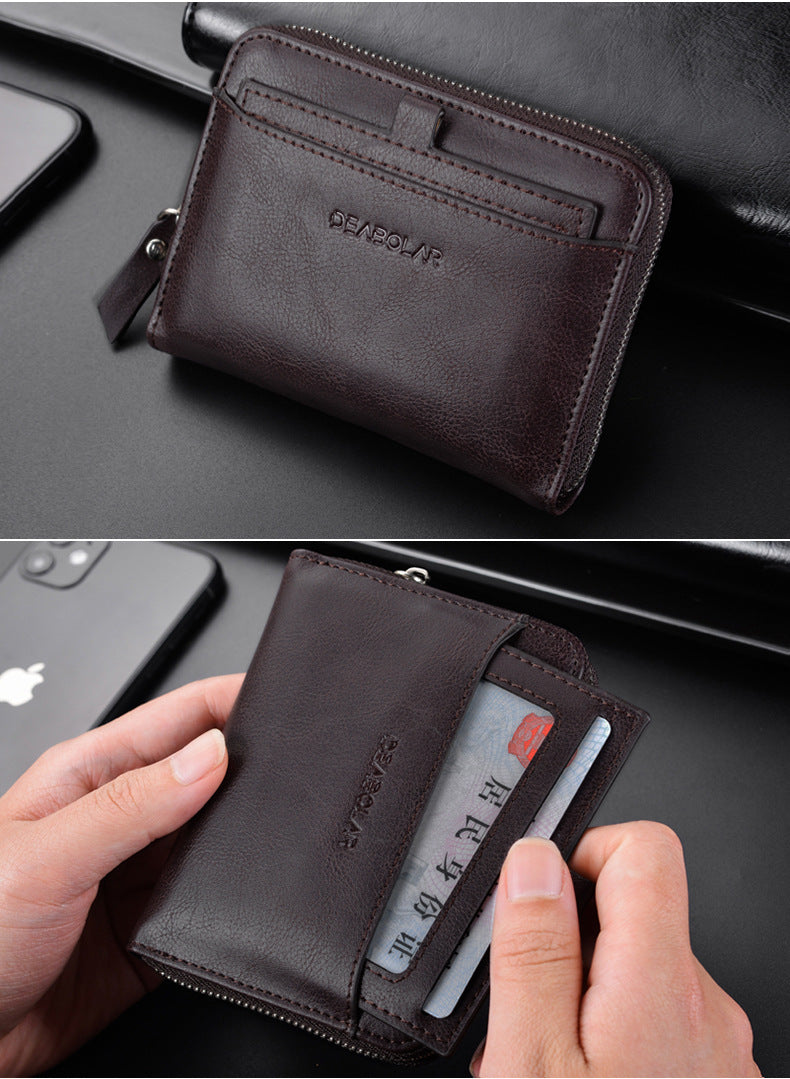 mens retro multi card short wallet pu waterproof wallet coin clip wallet