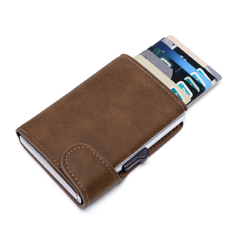 crazy horse leather aluminum card case wallet