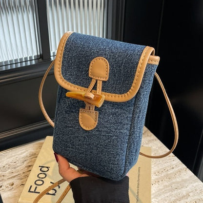 vertical denim mobile phone bag womens horn button shoulder messenger bag