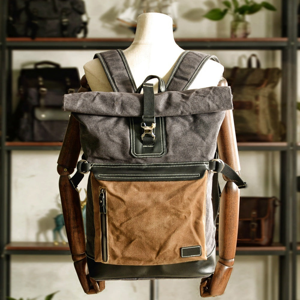 contrast color pepper and salt scroll backpack